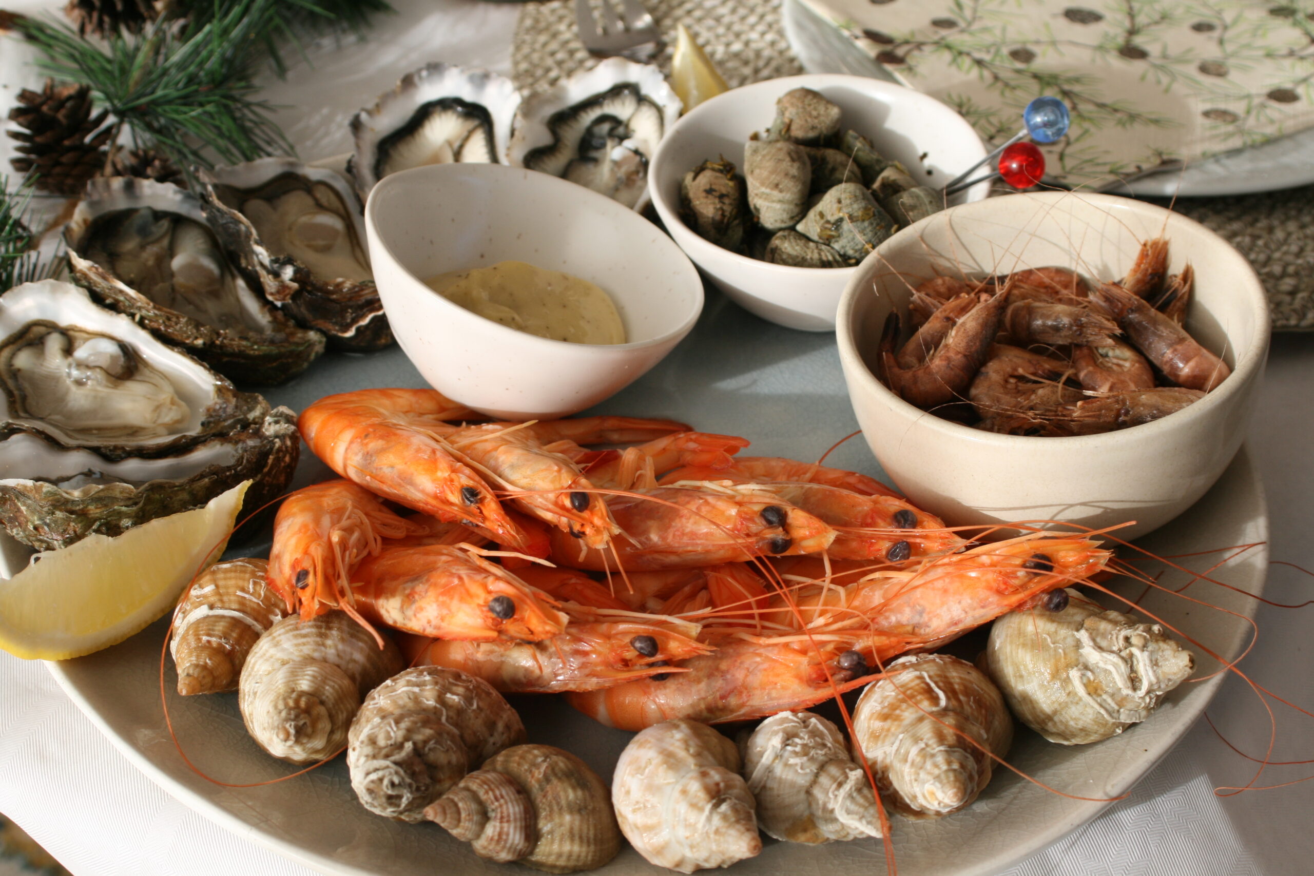 Huîtres et fruits de mer à Saint Armel sur la presqu'île de rhuys, à côté de sarzeau et du tour-du-parc, banastère.